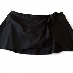 Black mini swim skirt with tie detail